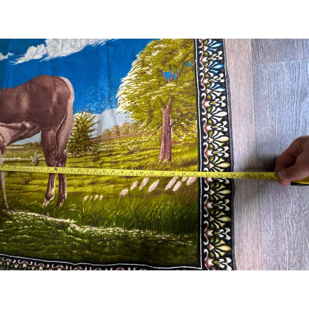 Vintage Velvet Horse Tapestry Wall Hanging Blue Green 38x54 Mare Foal - Picture 3 of 6